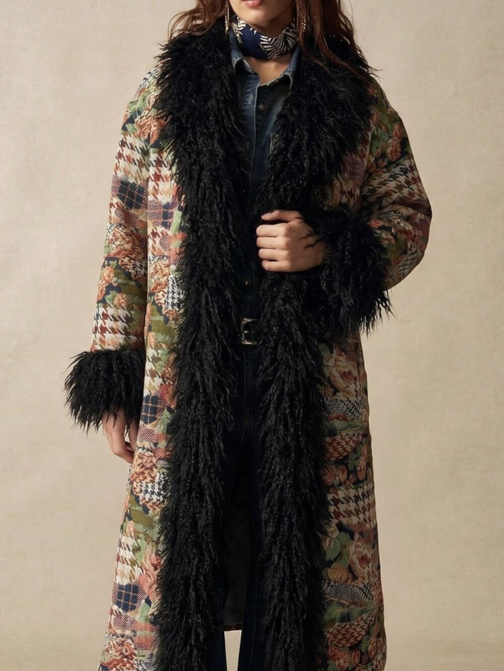 Multicolor Casual Women's Woven Loose Long Faux Fur Coat